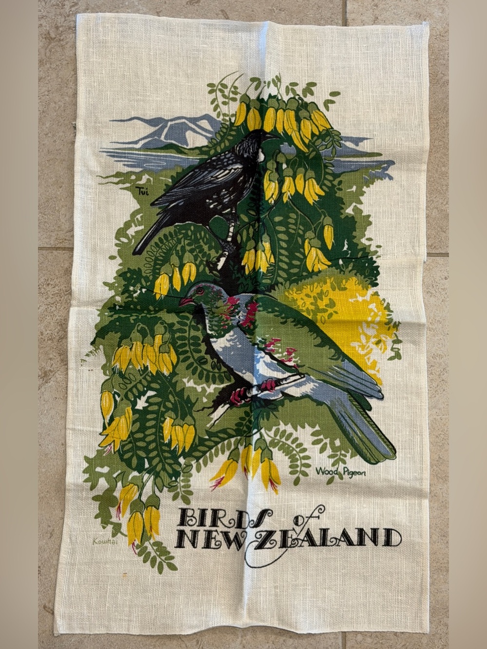 Vintage Birds of New Zealand Linen Tea Towel NEW